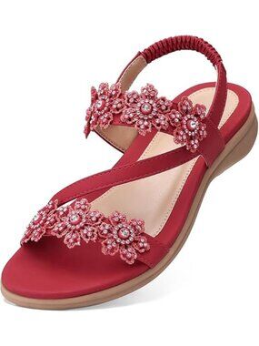 TEMOFON Women’s Flower Flat Sandals – Dressy Summer Ankle Strap (5–11)